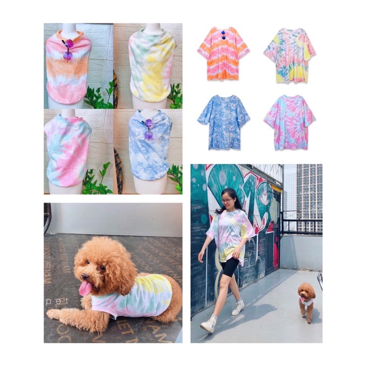 Áo thú cưng loang màu trendy/Áo thun chó mèo