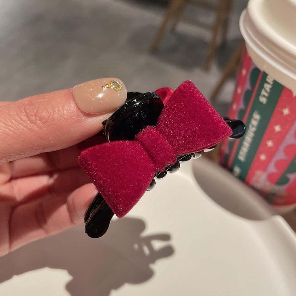 Kẹp Tóc Nơ Bướm Đỏ Mặt Cười Vải Nhung WMES15H|Dây Buộc Tóc Thắt Nơ Xinh Xắn Cho Nữ