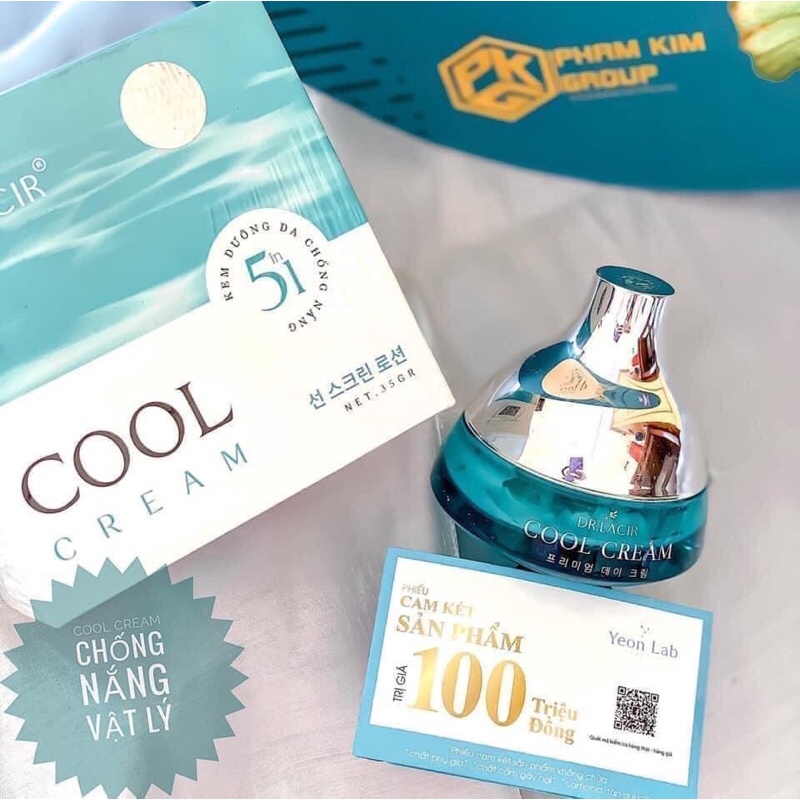 Kem Chống Nắng Vật Lý Cool Cream Drlacir,Hộp 35gram,kem Dưỡng Trắng Da ban ngày,Cấp ẩm cho da,làm trắng da