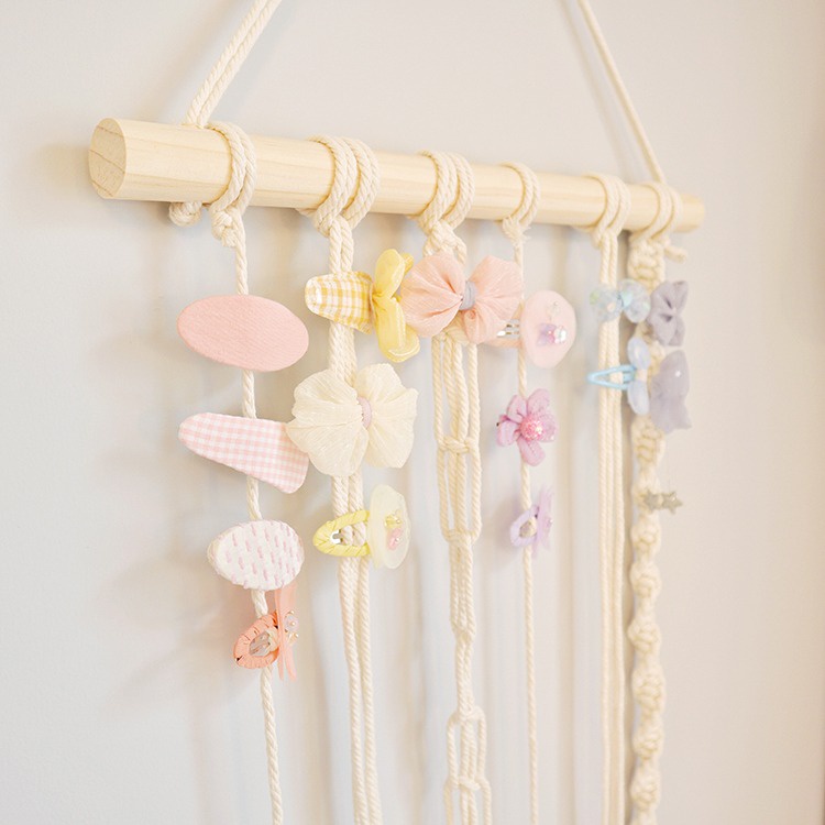 Decor bàn học THINGS macrame giá gỗ móc treo phụ kiện kẹp tóc băng đô bờm tóc cho bé gái cute decor phòng ngủ hàn quốc