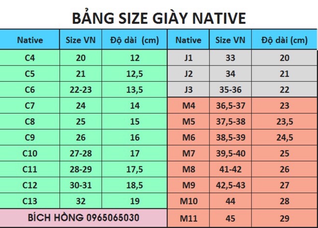 Giày Native Xuất xịn size 22-36