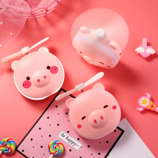 Quạt Tích Điện cầm tay Mini siêu dễ thương - Tích hợp Đèn LED + Gương trang điểm đa năng siêu tiện lợi | BigBuy360 - bigbuy360.vn