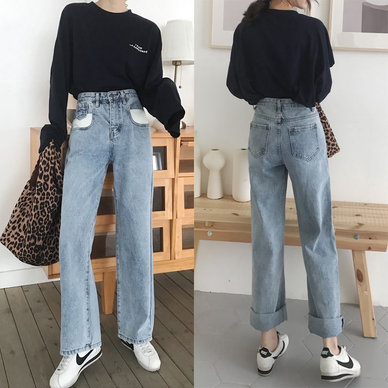 Quần jeans nữ ống rộng phong cách Hàn Quốc cá tính | BigBuy360 - bigbuy360.vn