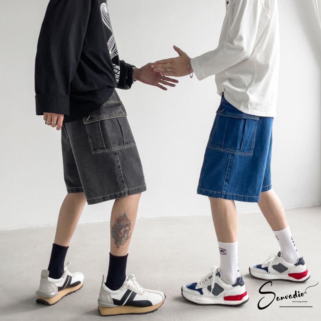Quần short nam DENIM Sanvadio -quần đùi nam 2 màu xanh và xám khói phong cách retro hàn quốc