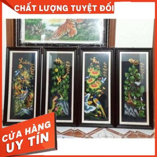 Tranh thêu vi tính thành phẩm tứ quý công đen chưa khung