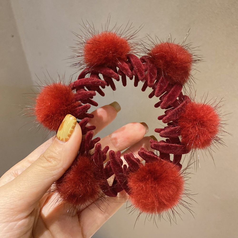 Dây buộc tóc bằng nhung đính bóng lông phong cách Hàn Quốc thanh lịch sáng tạo cho nữ