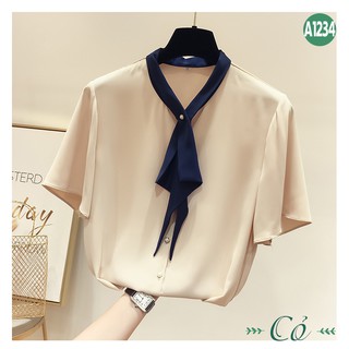 Áo sơ mi tay ngắn cột nơ - A1234