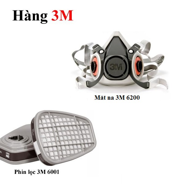 Bộ Mặt Nạ Phòng Độc 3M 6200 + Phin Lọc 3M 6001 , Chống bụi, Chống khói độc, Chống Hóa Chất ,Phun Sơn, Thuốc Trừ Sâu