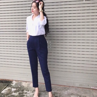 Quần baggy nữ cạp cao khoá sườn
