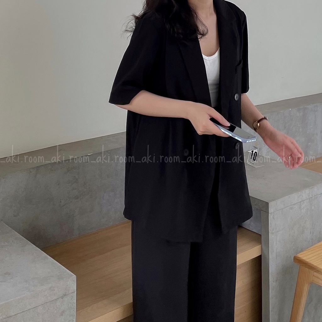 Áo blazer cộc tay một lớp bốn khuy form rộng không túi 2211