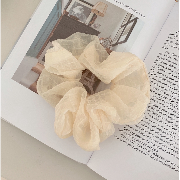 Dây buộc tóc Scrunchies vải mềm kẻ chìm dễ thương HD56