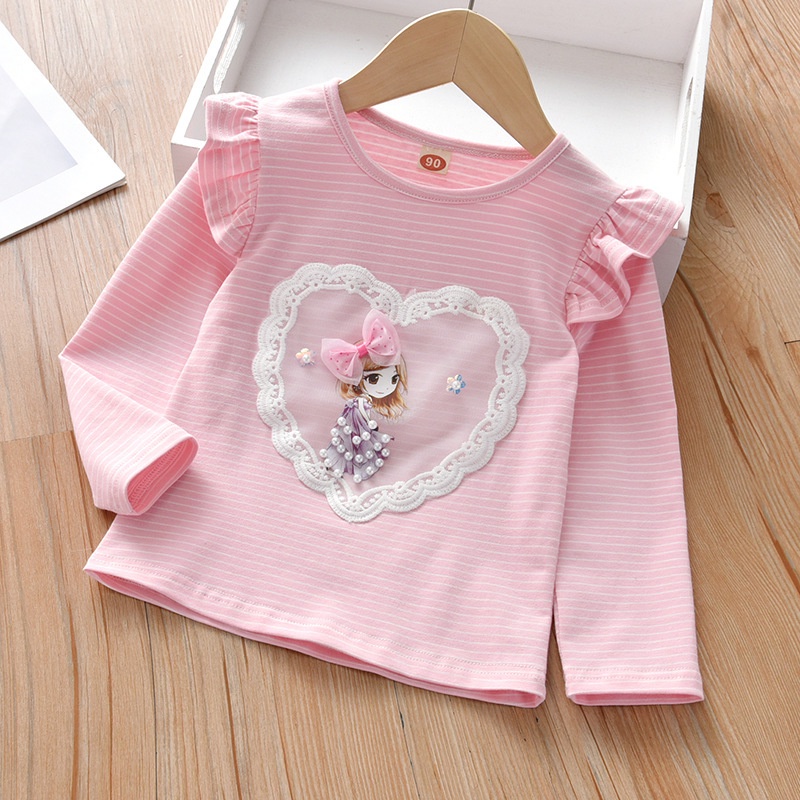 Áo Thun Tay Dài Sọc Ngang Đính Hạt Cho Bé Gái