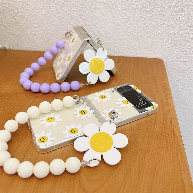 [SẴN] Ốp Samsung Z Flip 3/Z Flip 4 trong suốt in hình hoa cúc mặt cười popsocket xinh xắn Z Flip3/ZFlip3/Z Flip4 /ZFlip4