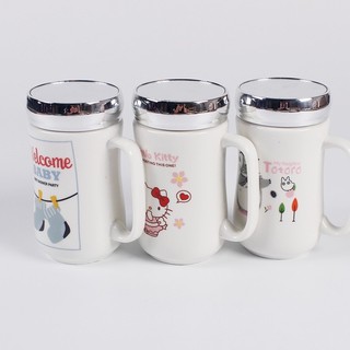 LY SỨ GIỮ NHIỆT 400ML NẮP TRÁNG GƯƠNG có tay cầm,in họa tiết ngẫu nhiên