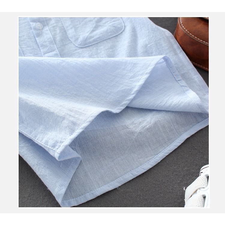 Áo sơ mi trơn nhiều màu vải đũi cộc tay cổ Tàu cho bé trai & bé gái  N01165