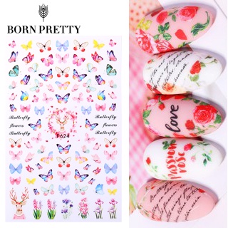 BORN PRETTY Nhãn dán họa tiết nhiều màu sắc 3D trang trí móng tay nghệ thuật sành điệu