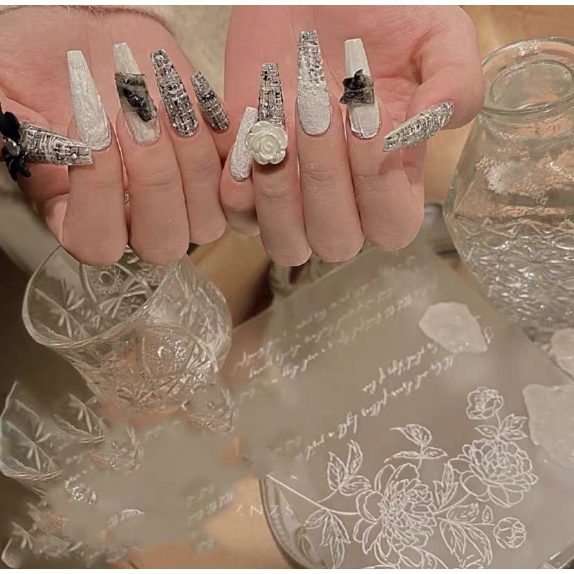 [NAILBOX] móng úp thiết kế gắn charm cổ điển phong cách A404 tặng kèm keo dũa