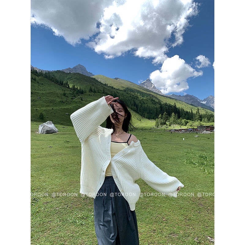 Áo len cardigan nữ màu trắng  basic phong cách hàn quốc mặc được 2 kiểu