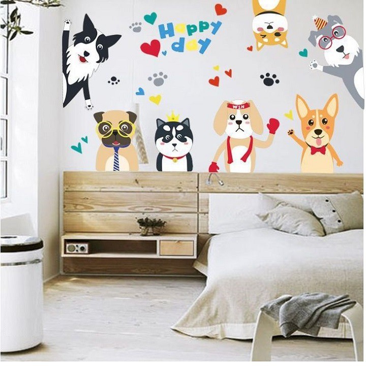 Decal dán tường hình thú Happy Day