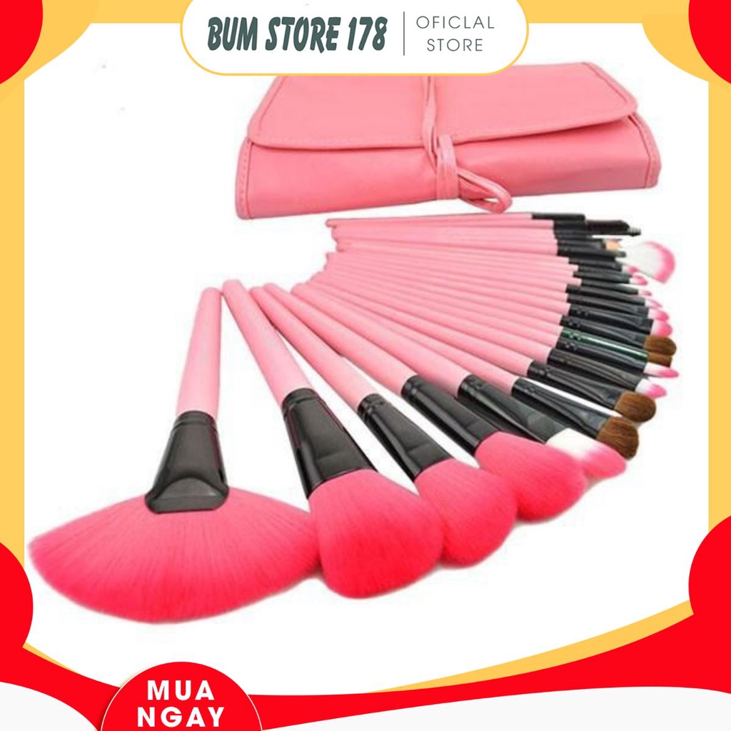 Bộ cọ trang điểm đầy đủ 24 cây kèm bao da, Cọ Make up cá nhân lông cọ mềm mịn gồm 24 món dùng hàng ngày