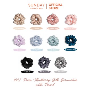 Buộc Tóc Lụa Mulberry Cao Cấp Đính Ngọc Trai Ngăn Ngừa Xơ Rối Tóc | Mulberry Silk Hair Scrunchie With Pearls - SUNDAY