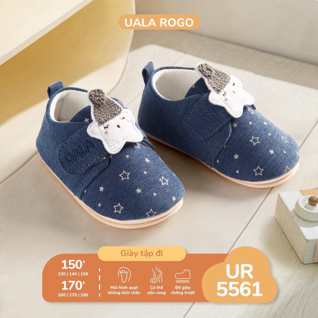 Giày tập đi Uala Rogo chuẩn y khoa đế cao su non bé trai bé gái siêu mềm nhẹ chống trơn trượt ngôi sao đội mũ len 5561