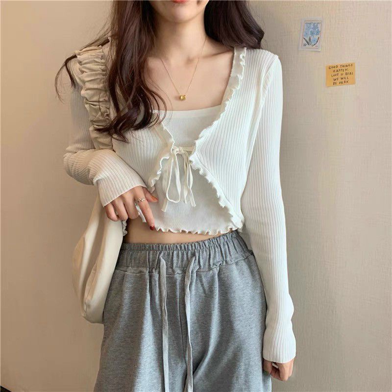 Áo Cardigan croptop tay dài Laca Store, Áo Khoác Crt ôm body kiểu nhẹ nhàng M10-1