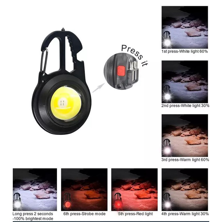 Đèn Móc Khóa COB Mini Tròn 6 Trong 1 Đèn Pha Sạc USB Đèn Cắm Trại Làm Việc Ngoài Trời Đa Năng Kèm Tua Vít tiện dụng