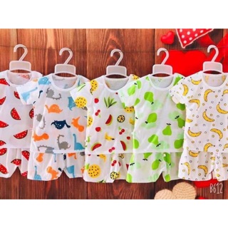 Combo 5 bộ cotton hoa quả cài cúc vai bé trai / bé gái
