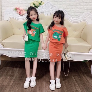 Set cut-out croptop cá sấu cho bé gái