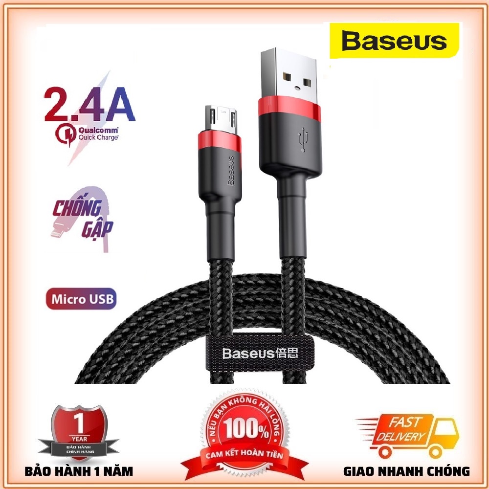 Cáp Sạc Nhanh Micro USB 💎Cao Cấp + Đảo Được Đầu💎Baseus Cafule (Quick charge 3.0, dòng tối đa 2.4A, ) - Hàng chính hãng