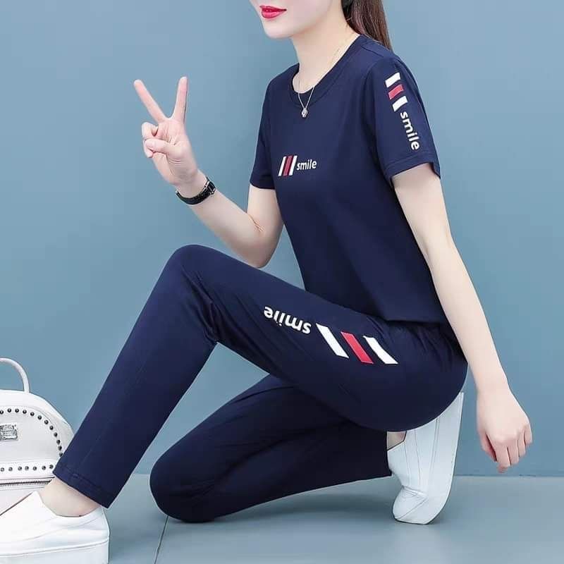 Bộ dài nữ mặc nhà, đồ bộ bigsize (từ 40-82kg) chất cotton in chữ smile