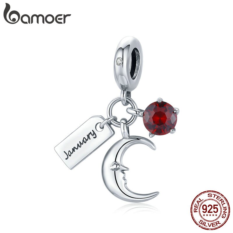 Hạt Xỏ Bamoer Bằng Bạc 925 SCC1719 Mặt Đá Và Chữ January Làm Trang Sức DIY