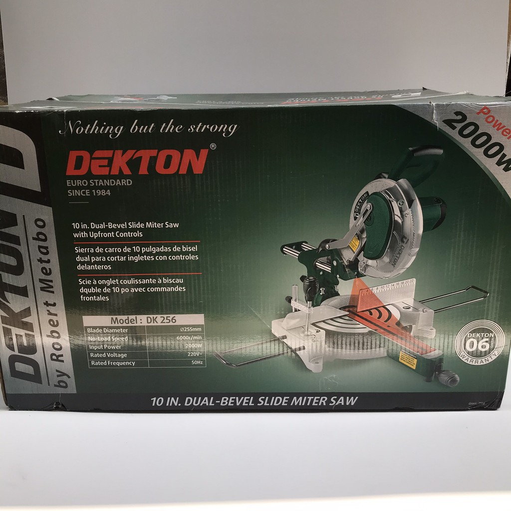 Máy Cắt Nhôm Thanh Trượt Có Nghiêng Dekton DK-256, Bảo Hành 6 Tháng, Cam Kết Chính Hãng, Tặng Kèm Lưỡi Cắt Nhôm 120 Răng
