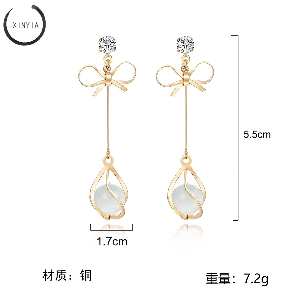 Khuyên Tai Dáng Dài Đính Nơ Xinh Xắn Phong Cách Hàn Quốc