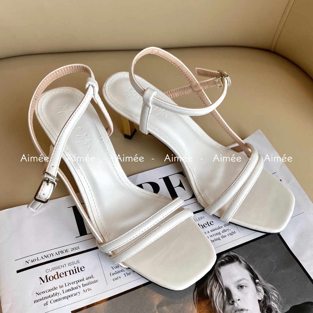 Sandal 2 Dây Mảnh Quai Cài Đế Đồng Nhọn Hở Hậu 7Phân Lên Dáng Dễ Thương Sang Chảnh