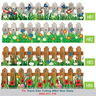 [Combo 4M] Decal Hàng Rào Hoa, Cỏ dán Chân Tường, Hành Lang Trang Trí Trường Mầm Non, tiểu học, Mẫu Giáo