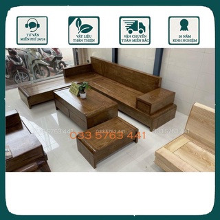 Ghế sofa chân cuốn gỗ sồi nga góc L kích thước 2m8x2m