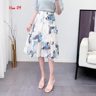 Chân váy hoa nữ dáng xòe 2 lớp eo chun V09