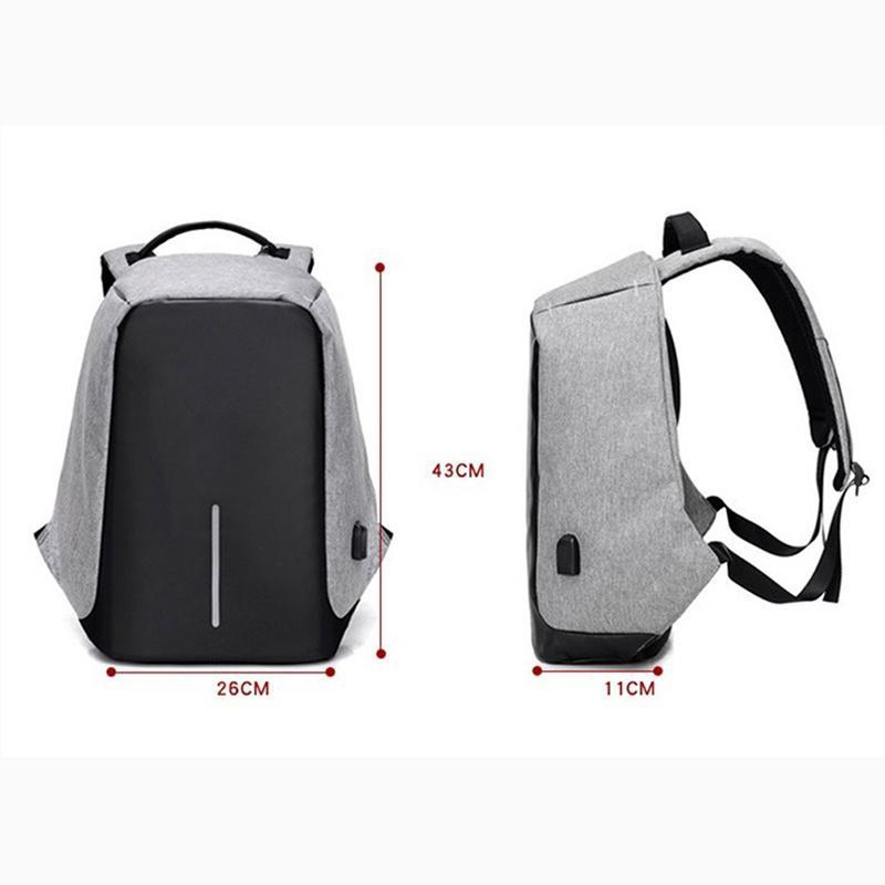 Unisex Anti-Theft Backpack Laptop USB Port Charger Travel Oxford Zipper School Bag