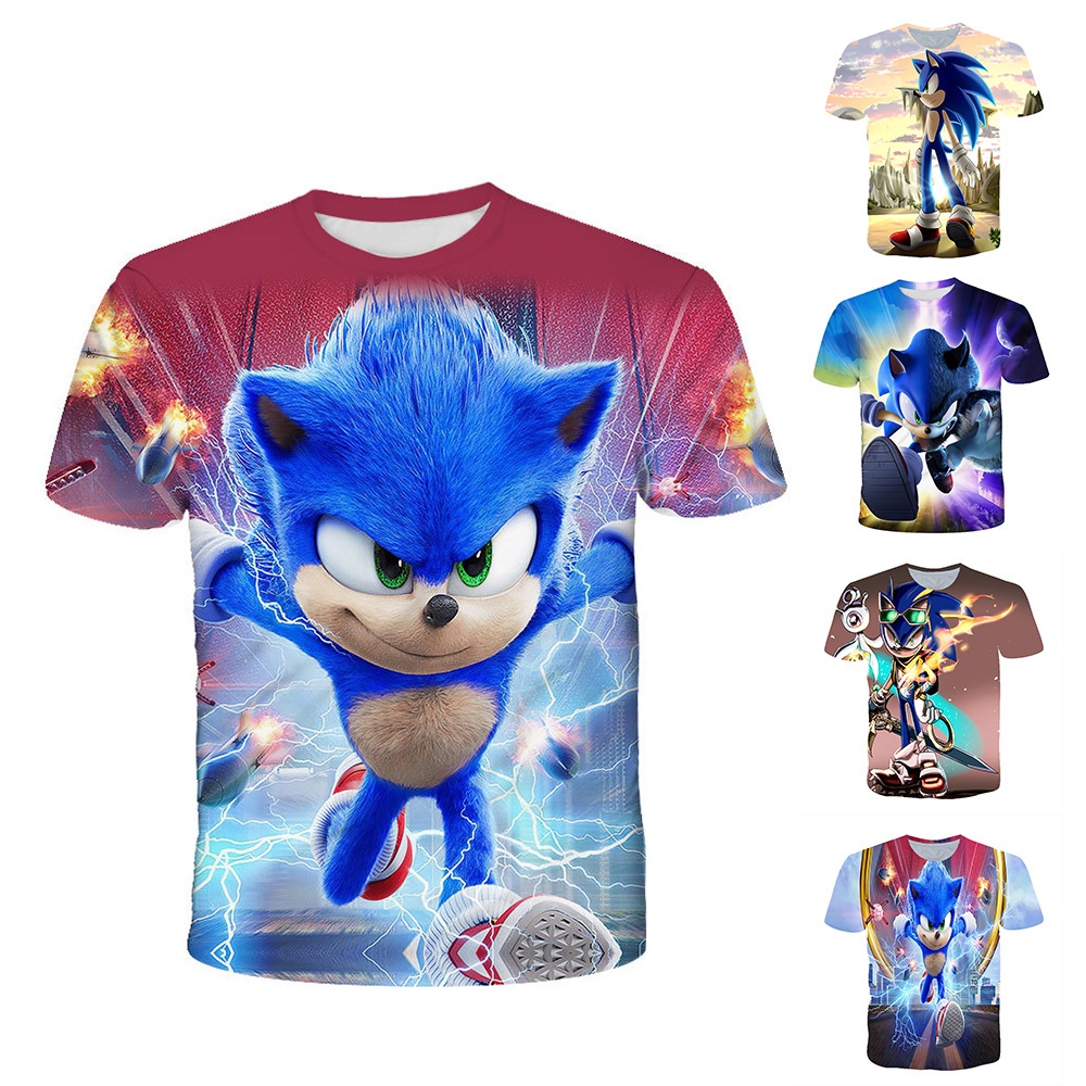 Áo Thun Tay Ngắn In Hình Sonic 3D Bằng Cotton Thoáng Khí Thời Trang Dự Tiệc Cho Bé Trai Và Gái