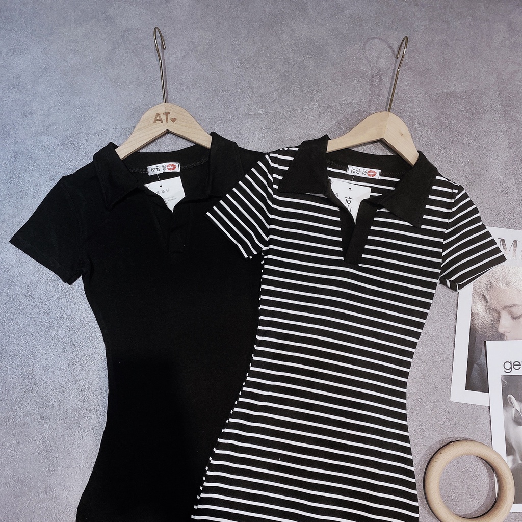 Váy Polo Nữ Body Dáng Dài Qua Gối, Váy Dáng Ôm 2 Màu Đen và kẻ Tôn Dáng Phong Cách Sang Chảnh