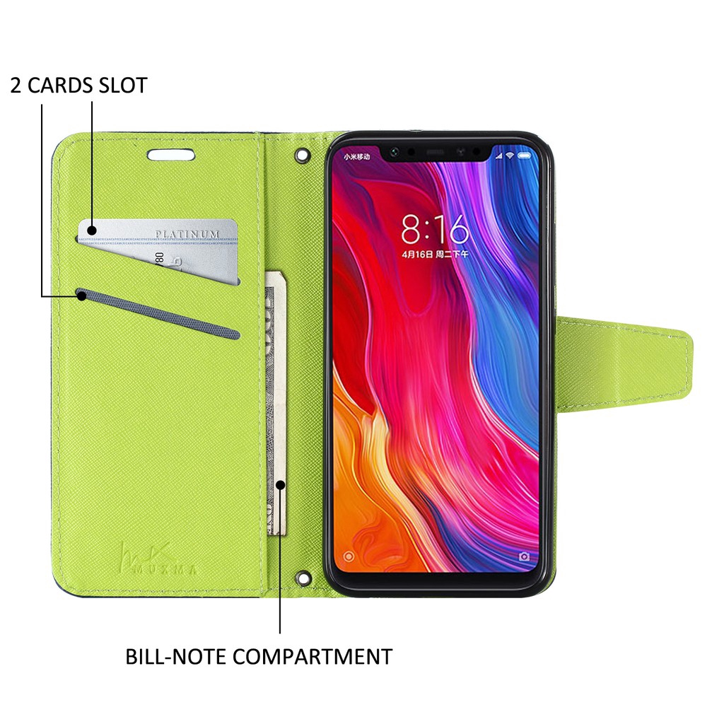 Bao da thoại nắp gập phối 2 màu dạng ví da cho Xiaomi Mi 8 / 8 Se / 8 Lite