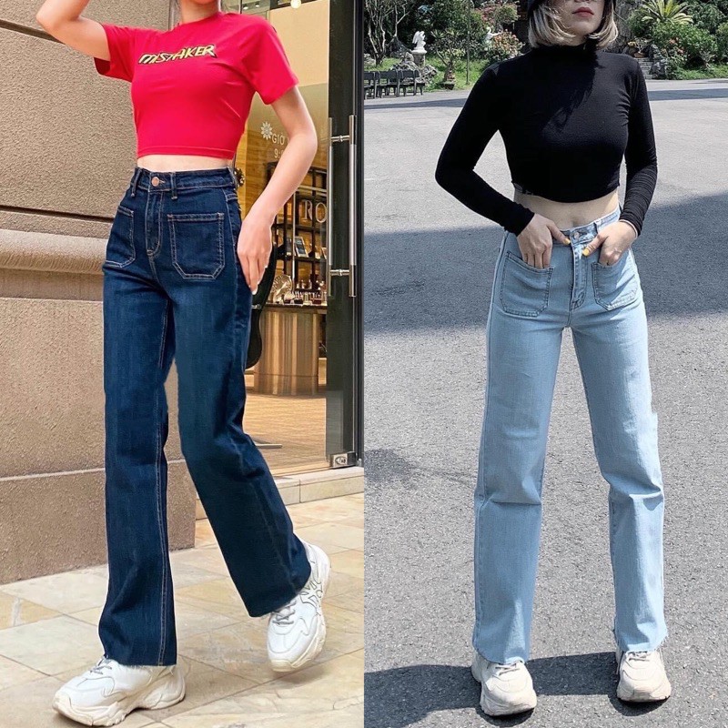 Quần Jean Culottes Lai Cắt Dáng Dài- Quần Bò Ống Suông Rộng Có Co Giản Xuất Chuẩn