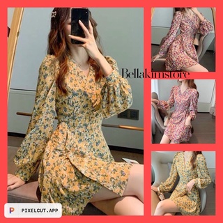 Đầm hoa lụa nhí vạt chéo nơ eo siêu xinh Hàng y hình 100%