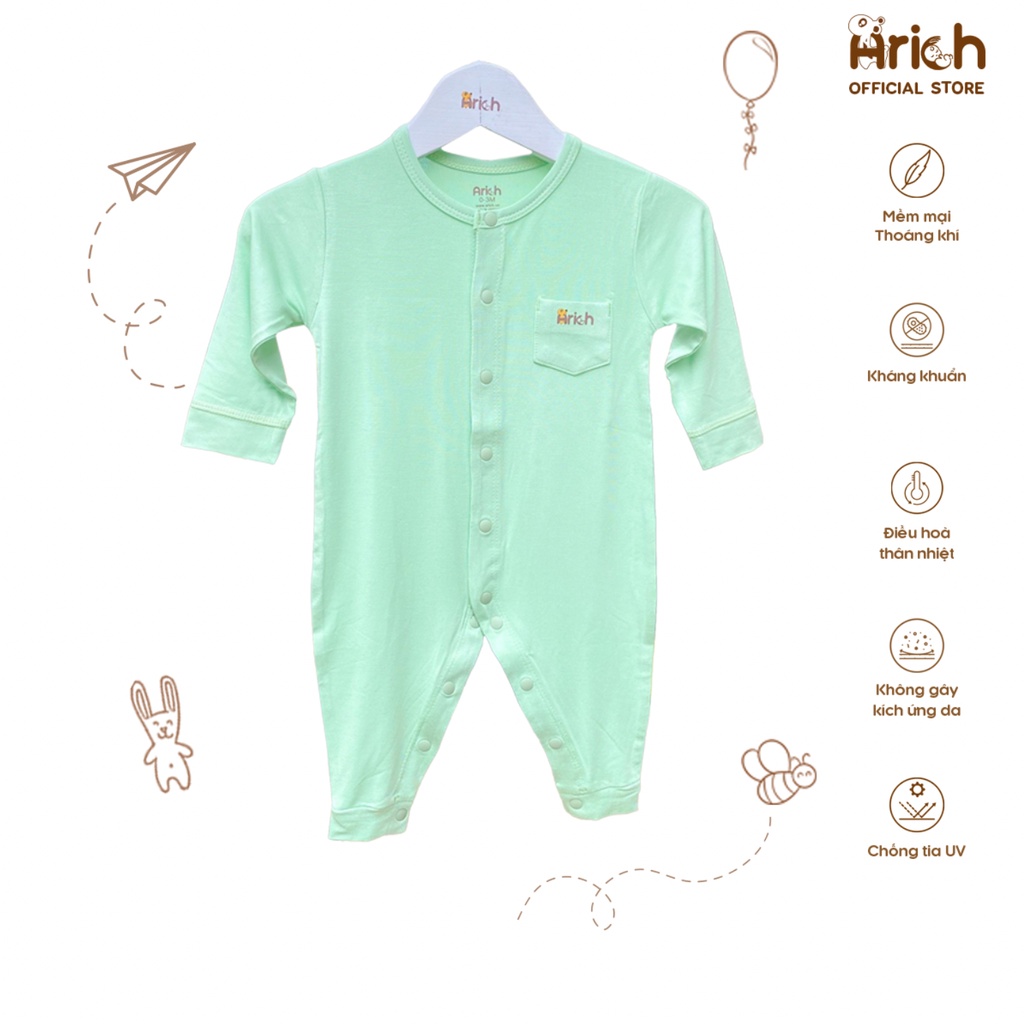 Set trang phục body Arich dài tay vải sợi tre size cho bé từ 12-18m