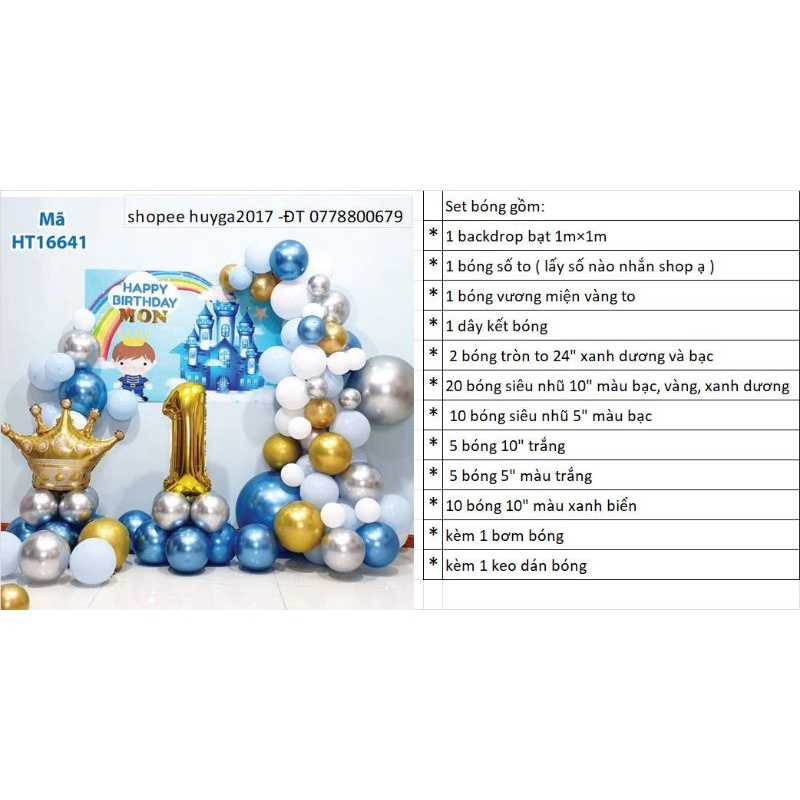 ( KÈM BACKDROP) SET BÓNG SINH NHẬT HOÀNG TỬ