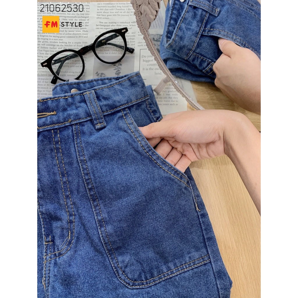 Quần jeans nữ lưng cao FM Style ống đứng thiết kế đơn giản kèm túi vuông 211126015