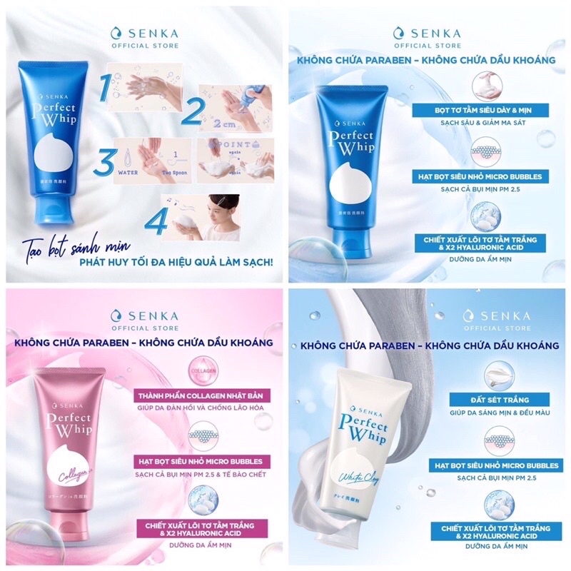 Sữa rửa mặt Senka Perfect Whip Nhật Bản chính hãng Tuyp 120g - Sopi Store
