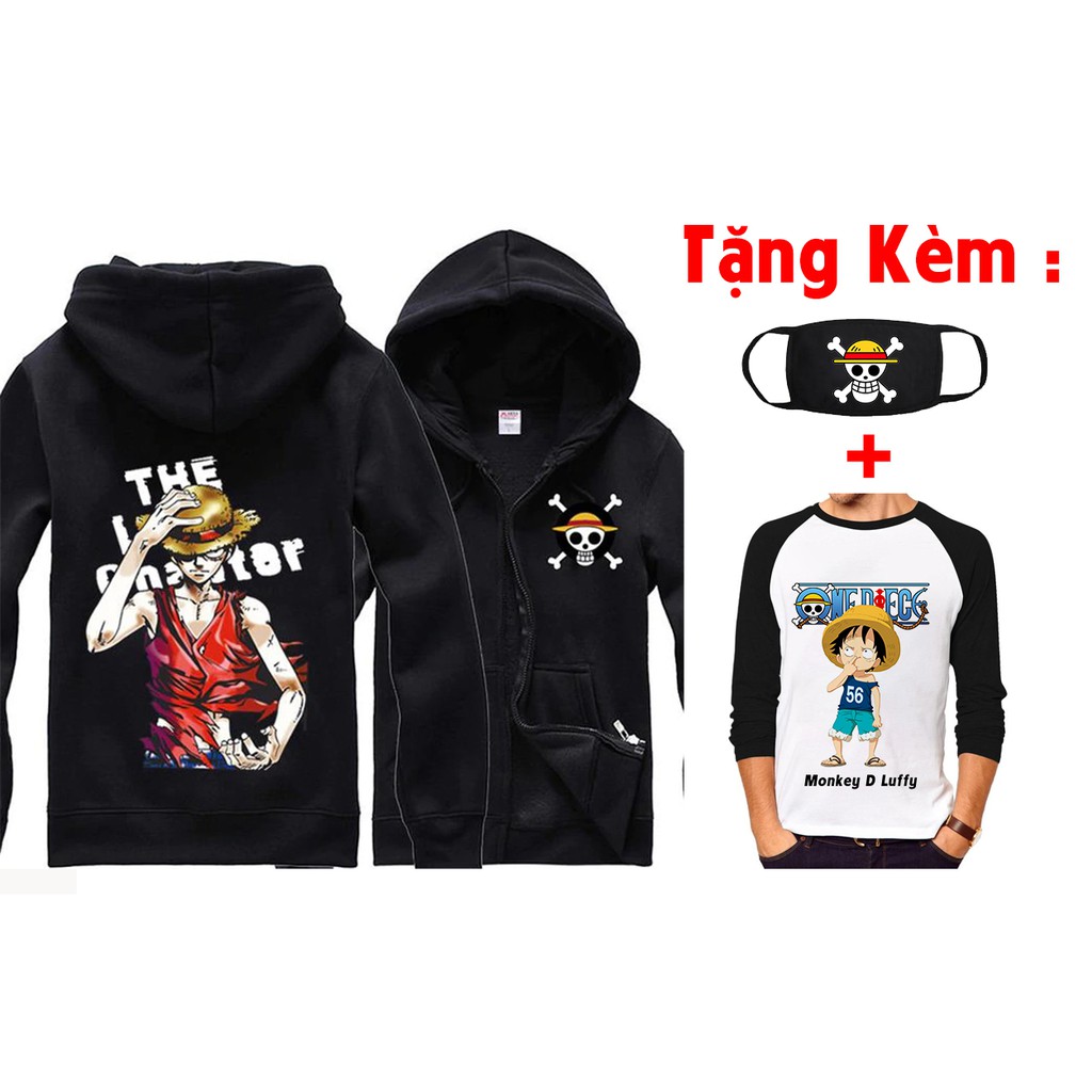 Áo khoác nỉ Luffy One Piece màu đen đẹp cực ngầu giá tận xưởng
